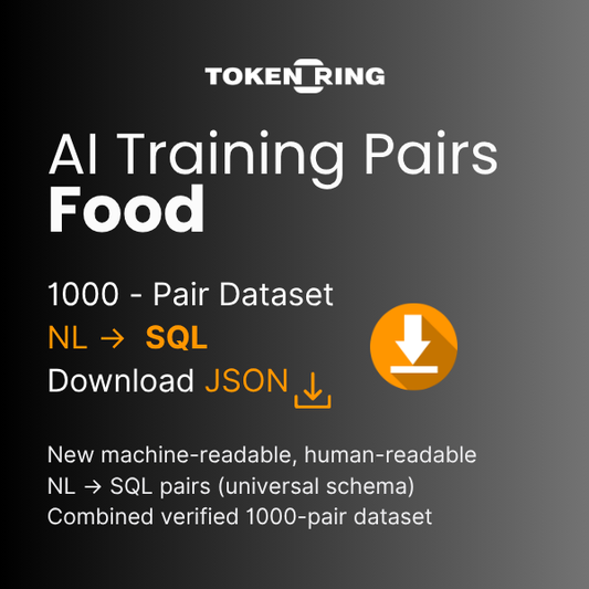 Natural Language (NL) to SQL 1,000-Pair AI Training Dataset - Food (CSV, JSON)
