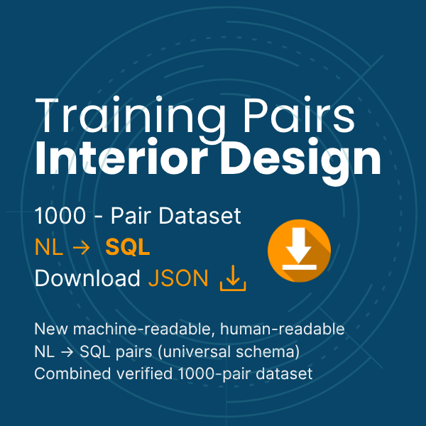 Interior Design NL to SQL 1000-Pair Dataset (CSV or JSON)