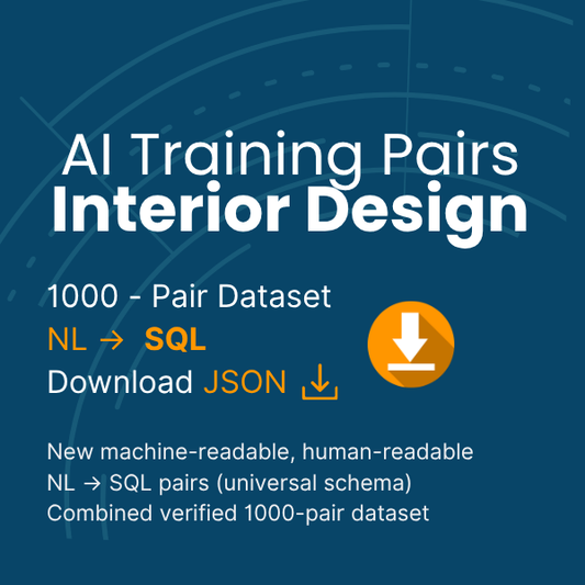 Interior Design NL to SQL 1000-Pair Dataset (CSV or JSON)